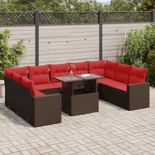 vidaXL Set Divani Giardino 10 pz con Cuscini Polyrattan Marrone Acacia