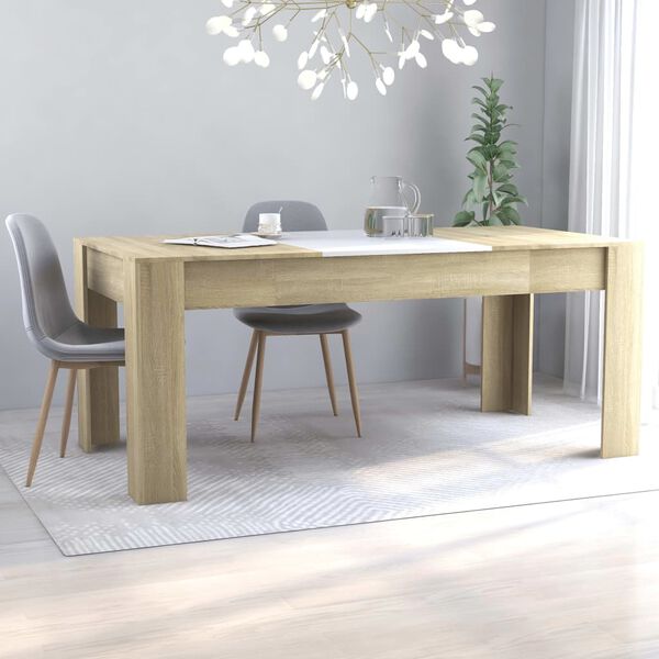 vidaXL Tavolo da Pranzo Bianco e Rovere Sonoma 180x90x76cm Multistrato