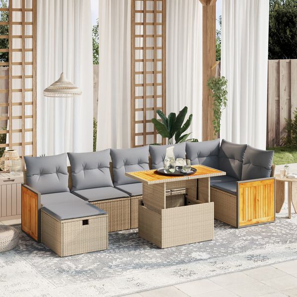 vidaXL Set Divano da Giardino 8 pz con Cuscini Beige in Polyrattan