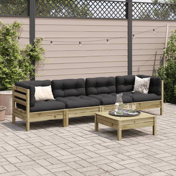 vidaXL Set Divani da Giardino 5pz con Cuscini Legno Impregnato di Pino