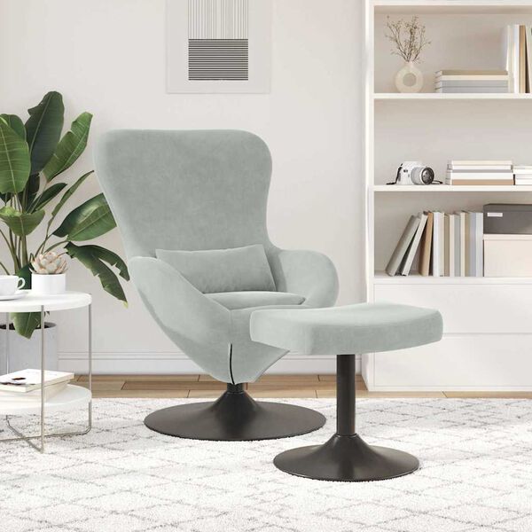 vidaXL Sedia Egg con Pouf Grigio chiaro Velluto