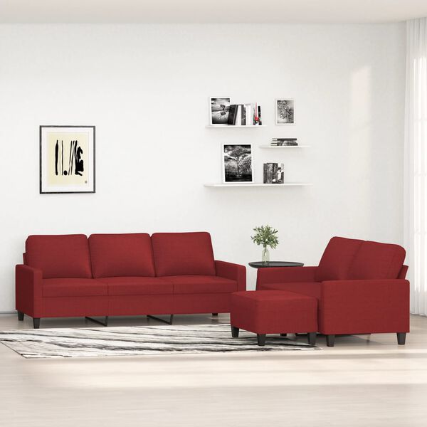 vidaXL Set di Divani 3 pz con Cuscini Rosso Vino in Tessuto