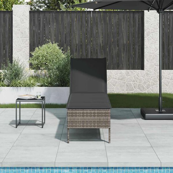 vidaXL Lettino Prendisole con Cuscino Grigio 55x200x44cm in Polyrattan