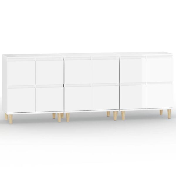 vidaXL Credenze 3pz Bianco Lucido 60x35x70 cm in Legno Multistrato