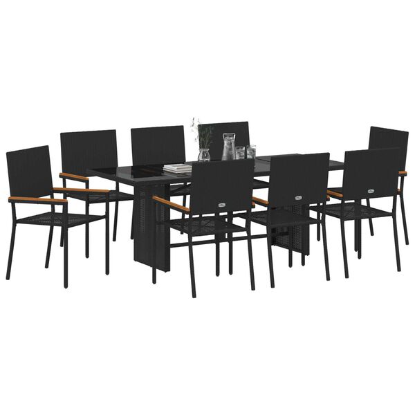 vidaXL Set da Pranzo per Giardino 9 pcs Nero polyrattan