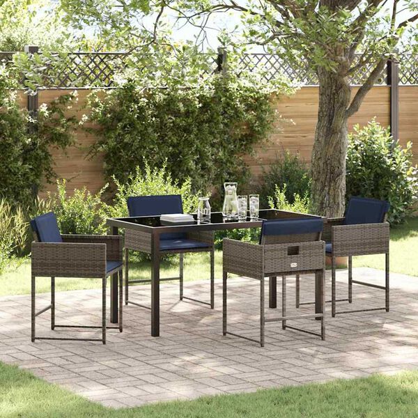 vidaXL Set da Pranzo per Giardino con cuscino 5 pcs Grigio polyrattan