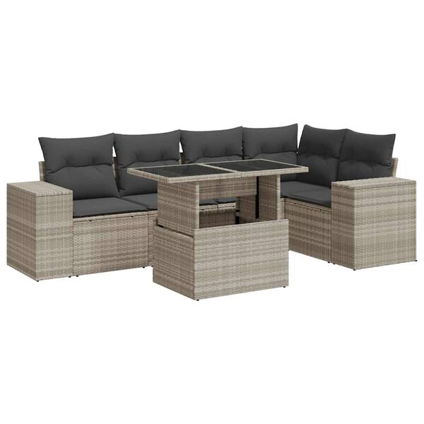 vidaXL Set Divano da Giardino 6pz con Cuscini Grigio Chiaro Polyrattan