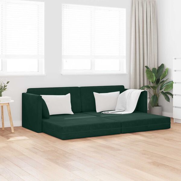 vidaXL Divano-letto da pavimento 200cm Verde Scuro Velluto