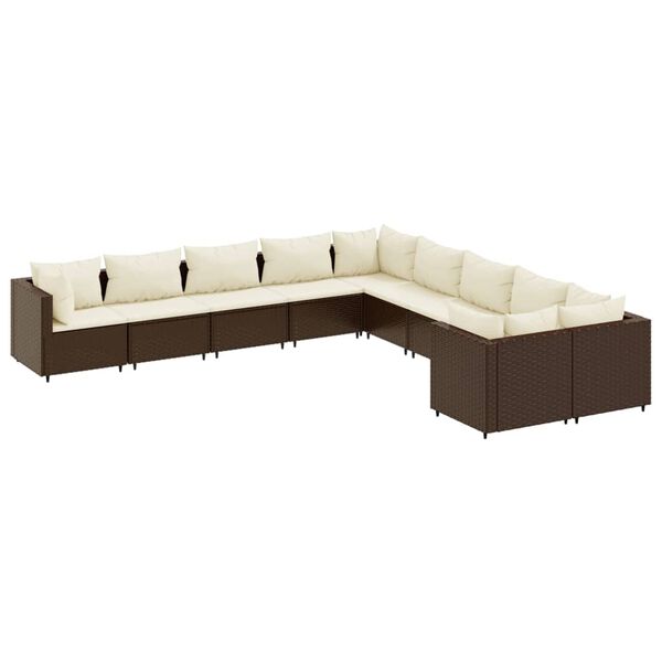 vidaXL Set Divani da Giardino 10pz con Cuscini in Polyrattan Marrone
