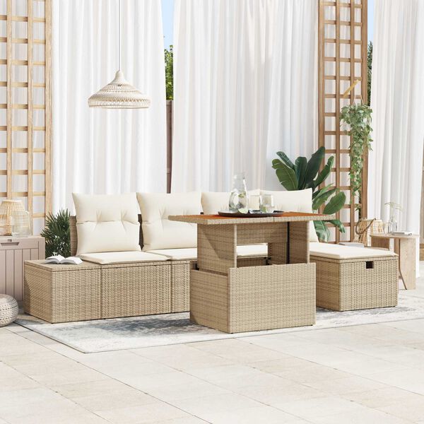 vidaXL Set Divano da Giardino 6 pcs Beige polyrattan
