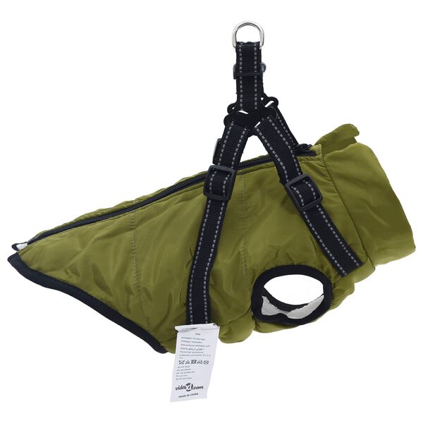 vidaXL Cappotto per Cani Verde militare S Pile e Poliestere