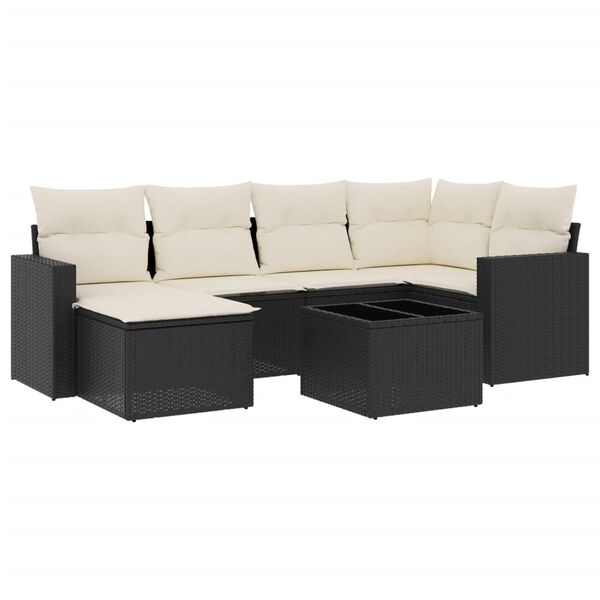 vidaXL Set Divani da Giardino con Cuscini 7pz Nero Polyrattan