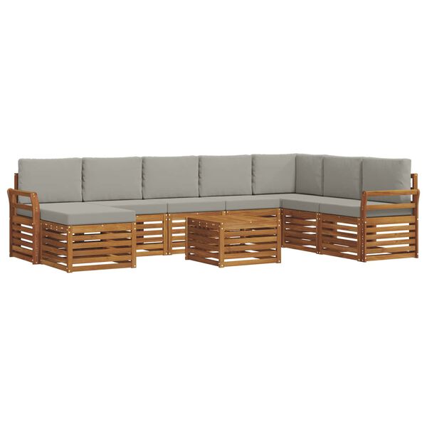 vidaXL Set divani con cuscino 9 pcs Grigio Naturale e Chiaro
