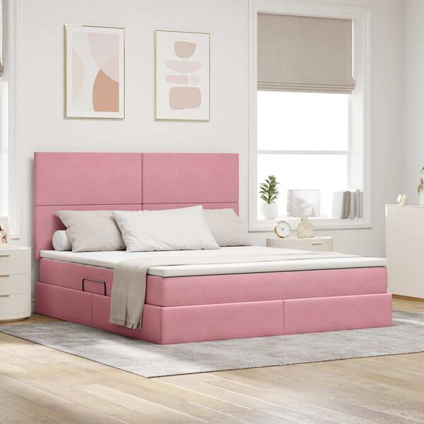 vidaXL Letto con contenitore e LED con led Rosa 180 x 200 cm Velluto