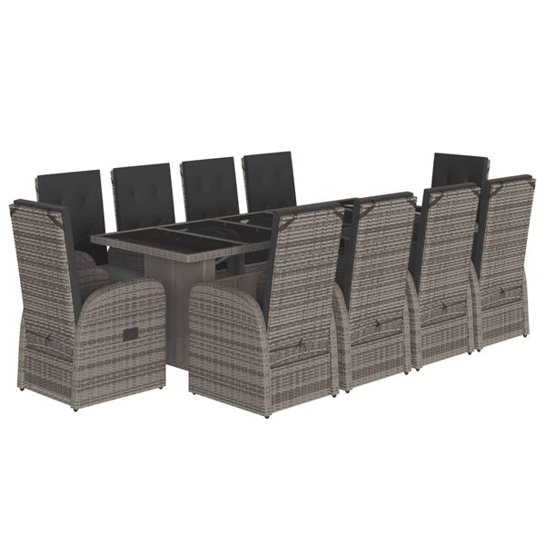 vidaXL Set da Pranzo da Giardino 11pz con Cuscini in Polyrattan Grigio