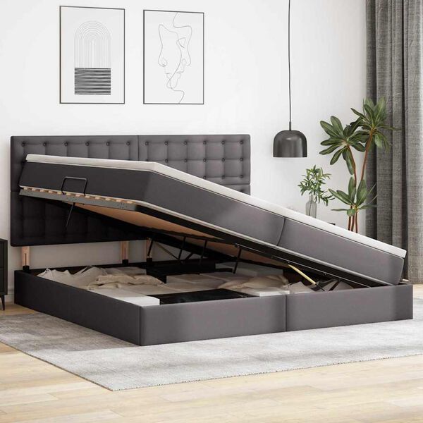 vidaXL Letto con Contenitore Grigio 200 x 200 cm Pelle Sintetica