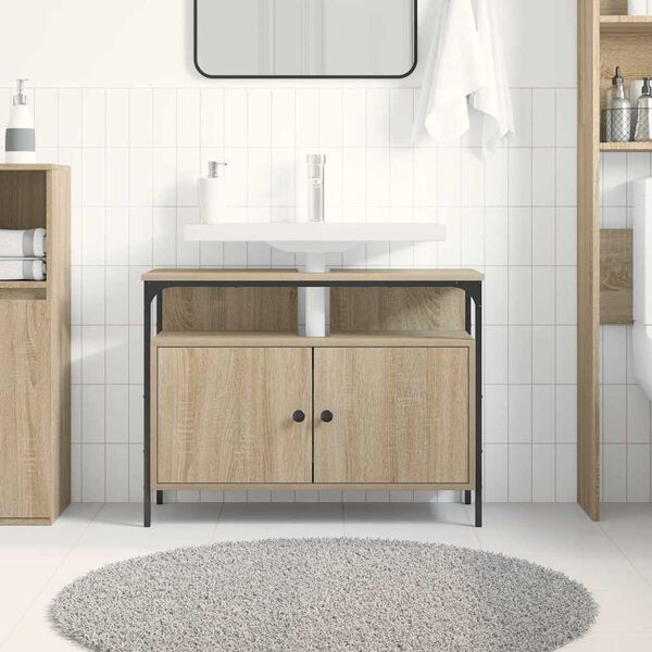 vidaXL Armadio per Lavabo da Bagno con porta Marrone 80 x 30 x 60 cm