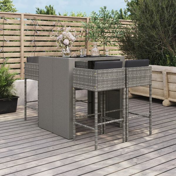 vidaXL Set Bar da Giardino 5 pz con Cuscini in Polyrattan Grigio