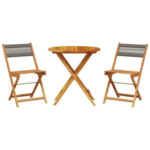 vidaXL Set da Bistrot 3pz Grigio in Polipropilene e Legno Massello