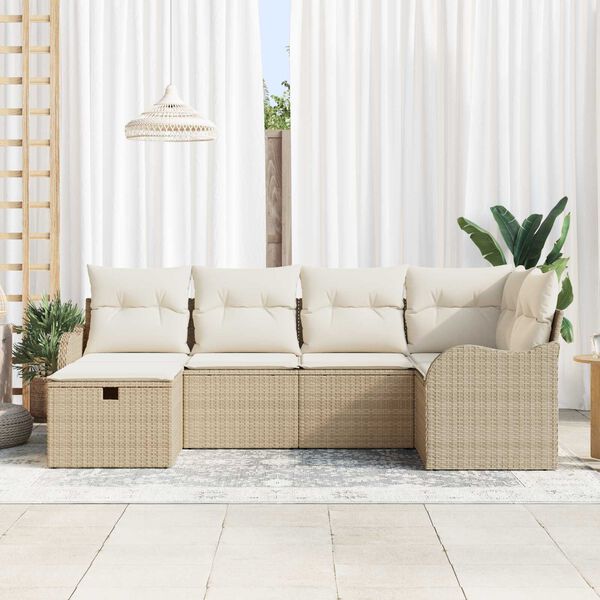 vidaXL Set Divano da Giardino con cuscino 6 pcs Beige Poly Rattan