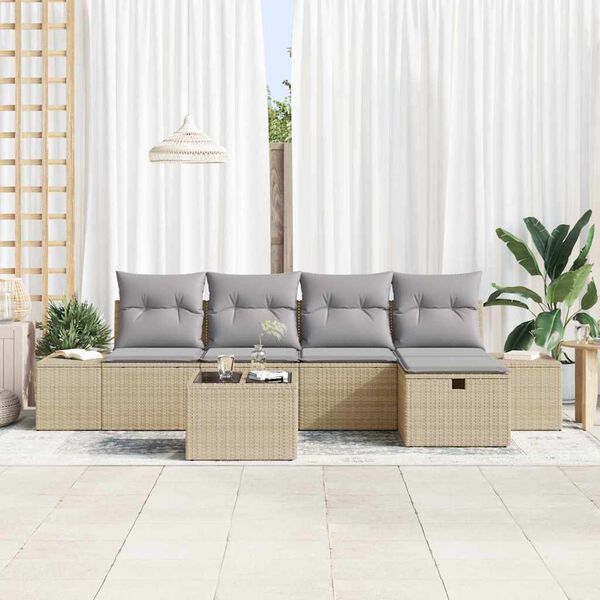 vidaXL Set Divano da Giardino con cuscino 6 pcs Beige polyrattan