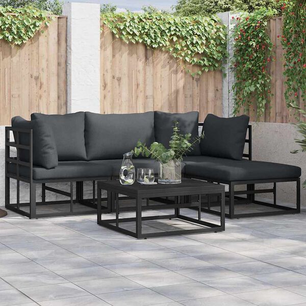 vidaXL Set Divano da Giardino con cuscino 4 pcs Nero Alluminio