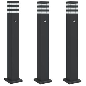 vidaXL Lampade Terra per Esterni con Sensori 3pz Nere 80cm Alluminio