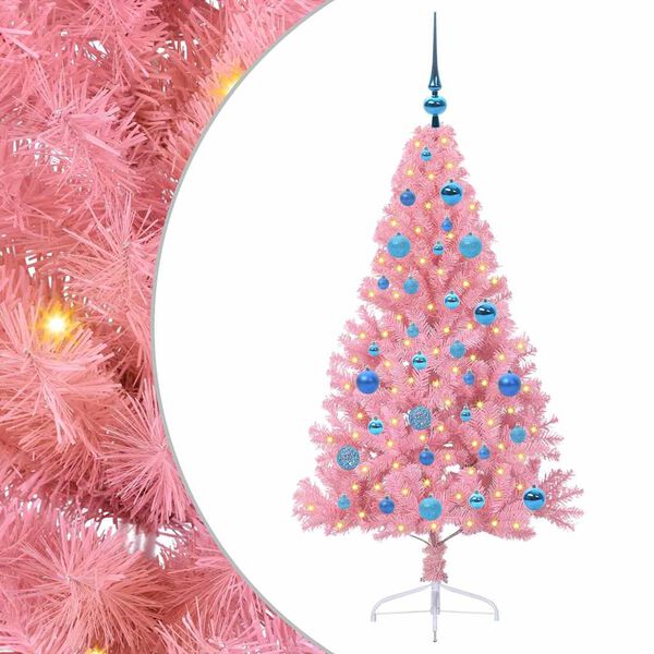 vidaXL Albero di Natale artificiale con luci integrate Rosa 150 cm PVC