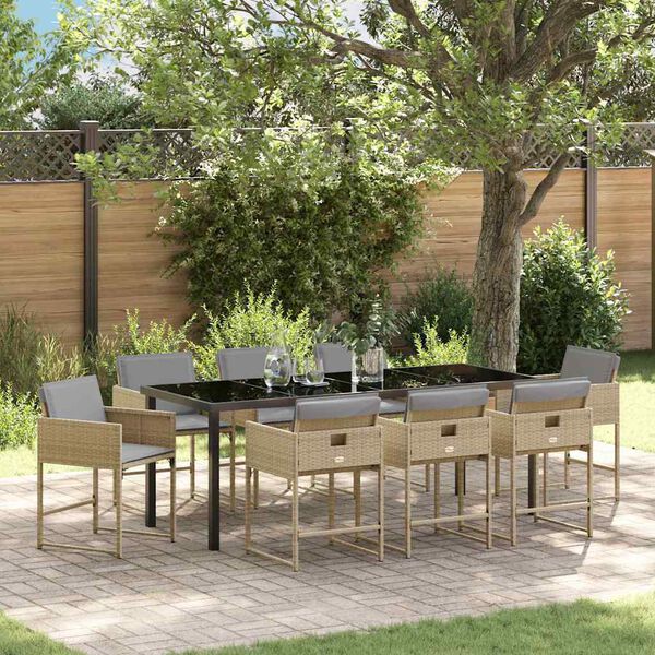 vidaXL Set da Pranzo per Giardino 9 pcs Beige polyrattan