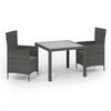 vidaXL Set da Pranzo per Esterni 3 pz con Cuscini in Polyrattan Grigio