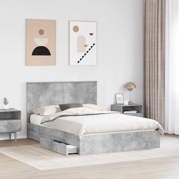 vidaXL Letto con Contenitore con testiera Grigio cemento 150 x 200 cm