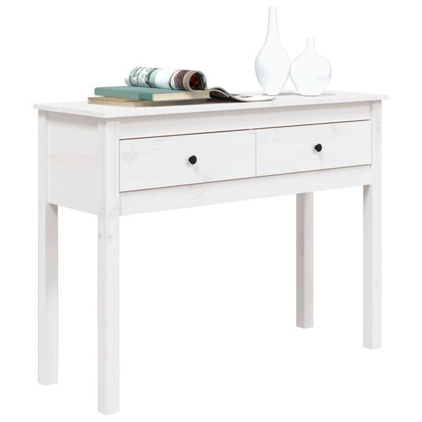 vidaXL Tavolo Consolle Bianco 100x35x75 cm in Legno Massello di Pino
