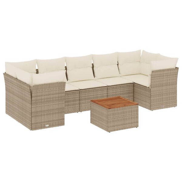 vidaXL Set Divano da Giardino 8 pz con Cuscini Beige in Polyrattan