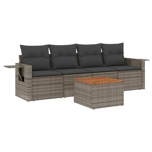 vidaXL Set Divano da Giardino 5 pz con Cuscini Grigio in Polyrattan
