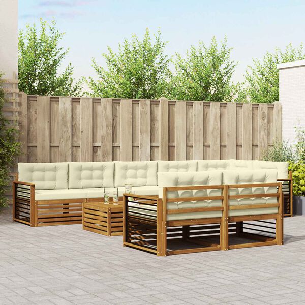 vidaXL Set di divani da esterno con cuscino 9 pcs Naturale e Crema
