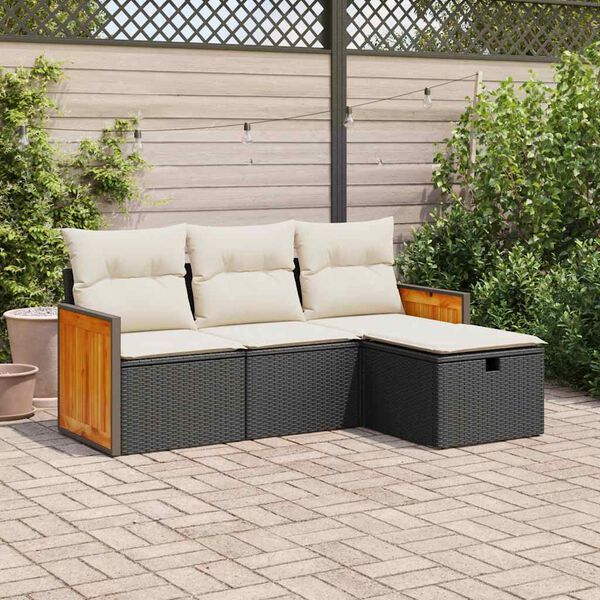 vidaXL Set Divani da Giardino 4 pz con Cuscini Nero in Polyrattan