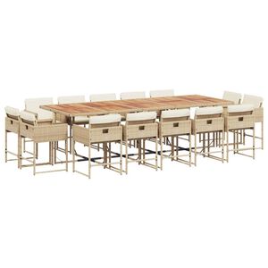 vidaXL Set da Pranzo da Giardino 15 pz con Cuscini Beige in Polyrattan