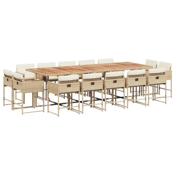 vidaXL Set da Pranzo da Giardino 15 pz con Cuscini Beige in Polyrattan