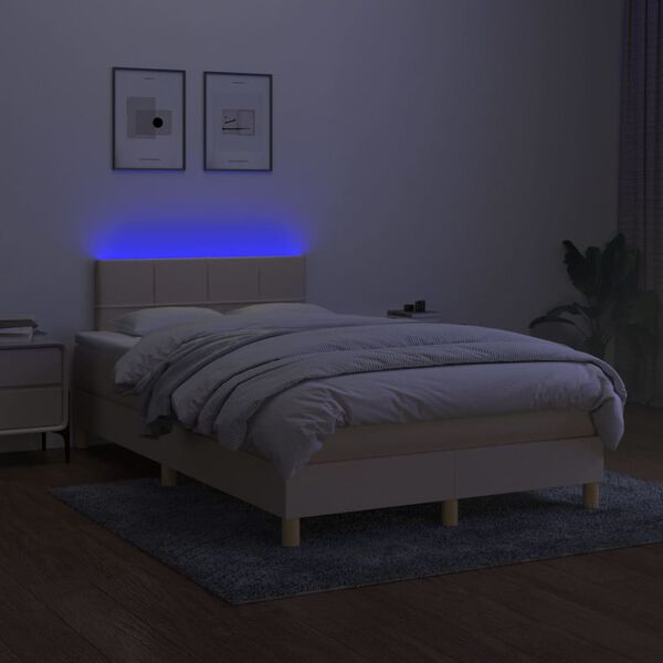 vidaXL Letto a Molle con Materasso e LED Crema 120x200cm in Tessuto
