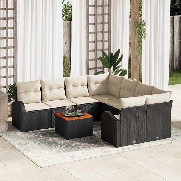 vidaXL Set Divano da Giardino con cuscino 9 pcs Nero polyrattan