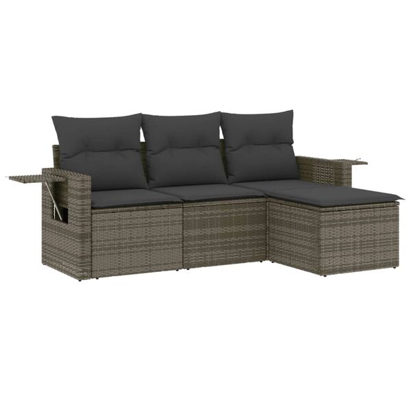 vidaXL Set Divani da Giardino 4 pz con Cuscini in Polyrattan Grigio