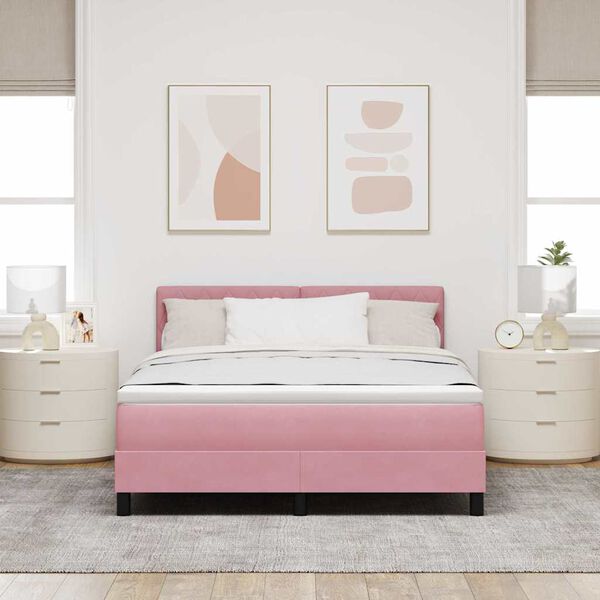 vidaXL Letto a Sorgente LED con materasso Rosa 140 x 190 cm Velluto