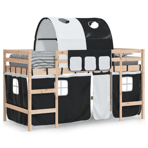 vidaXL Letto a Soppalco con Tunnel Bambini Bianco e Nero 90x190cm Pino
