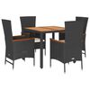 vidaXL Set da Pranzo da Giardino 5 pz Nero con Cuscini in Polyrattan