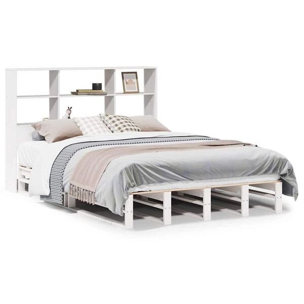 vidaXL Letto Libreria senza Materasso Bianco 140x190 cm Legno Massello