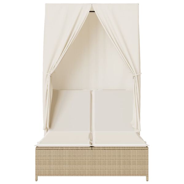 vidaXL Lettino Prendisole con Tetto e Tende Beige in Polyrattan