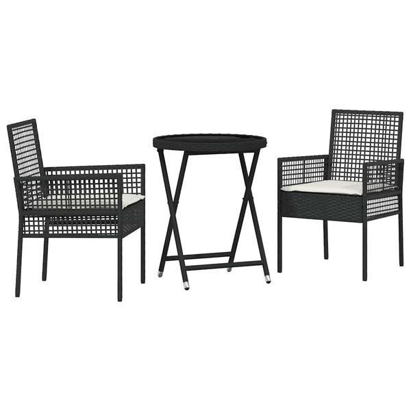 vidaXL Set Bistro da Giardino 3 pcs Nero Poly Rattan