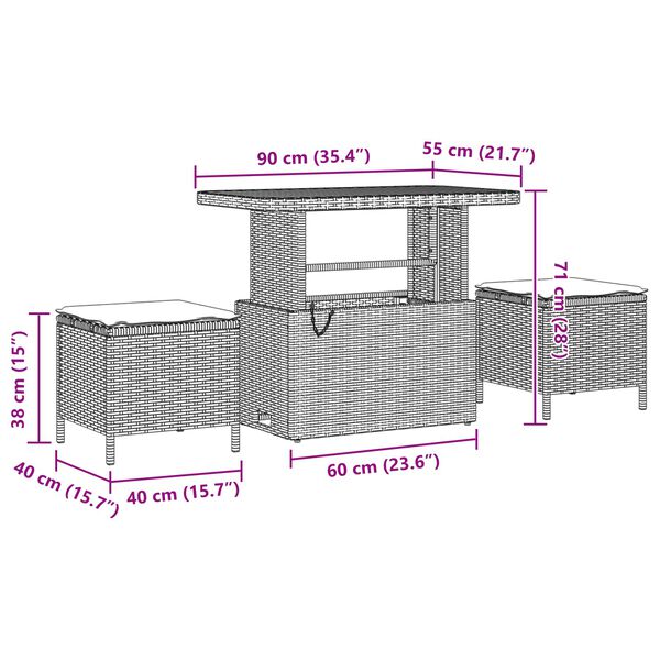 vidaXL Set Divano da Giardino con cuscino Nero Poly Rattan