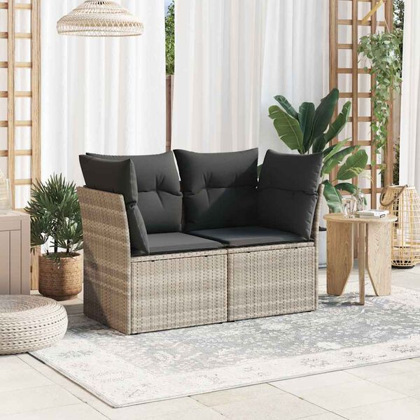 vidaXL Divano da Giardino con Cuscini 2 Posti Grigio Chiaro Polyrattan