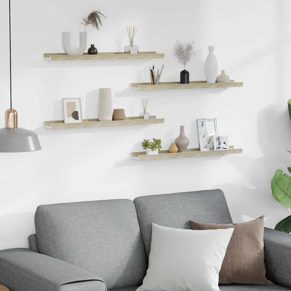 vidaXL Mensole da Parete 4 pz Bianco e Rovere Sonoma 60x9x3 cm